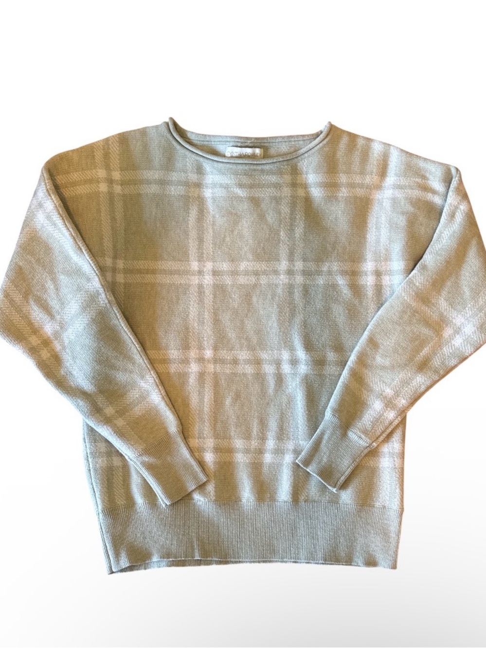 Cynthia Rowley Light Sage Plaid Crewneck Sweater
